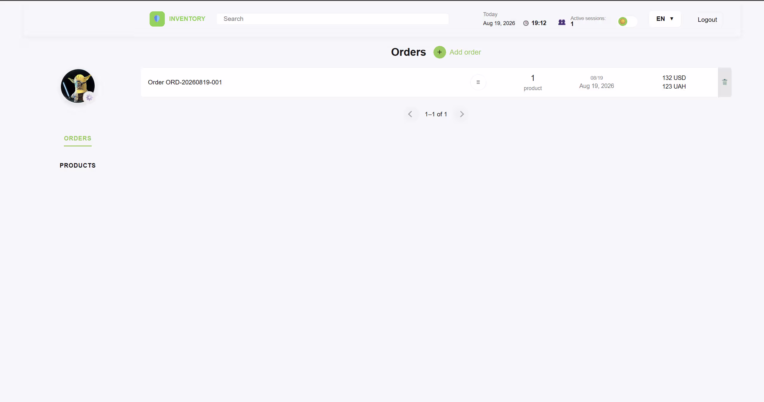 Превью проекта: Orders & Products SPA